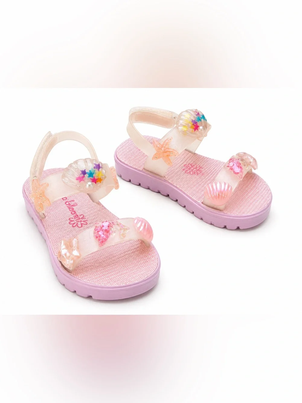 Girls Pink Jelly Sandals with Sea Charm Embellishments